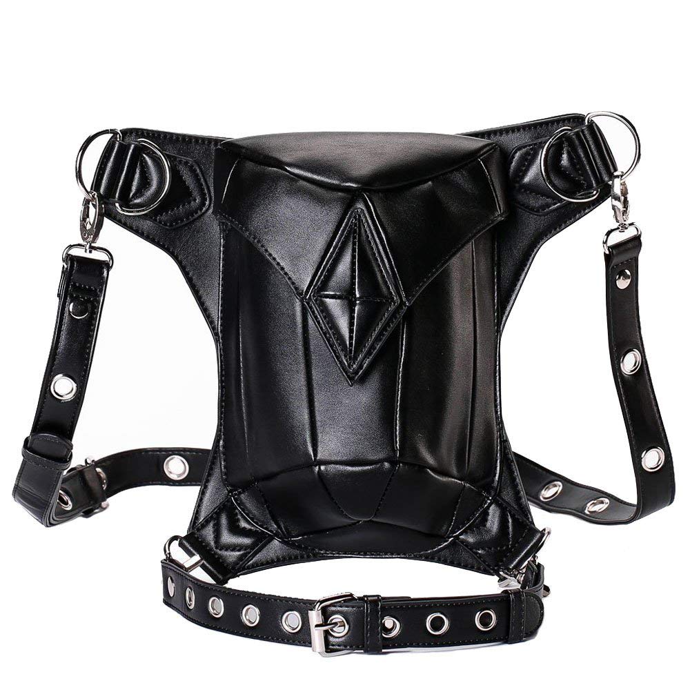 FiveloveTwo Unisex Punk 3 Ways Multi-Purpose Tactical Drop Leg Bag Hip Belt Waist Shoulder Fanny Packs Steampunk Bag Purse Pouch