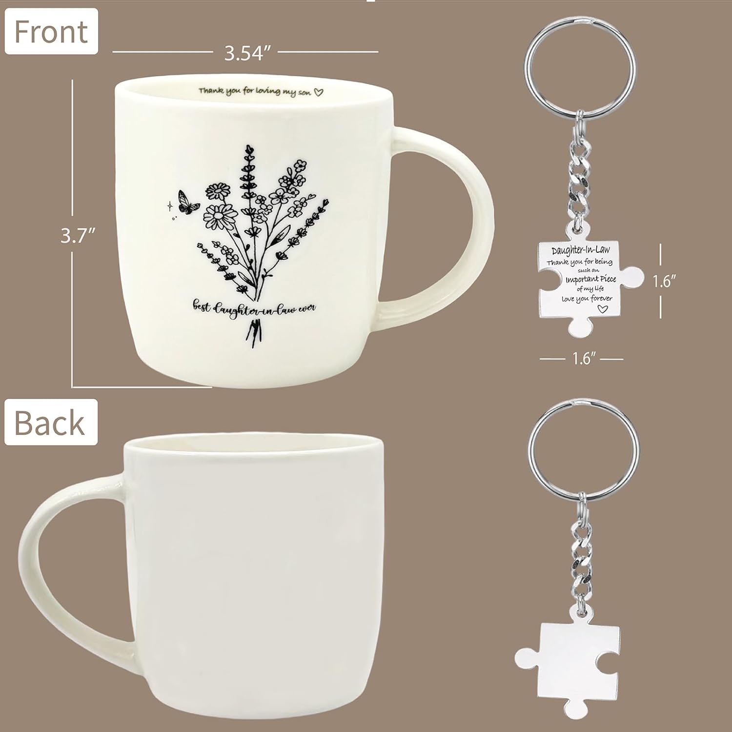 Best Daughter-in-Law Ever Mug Flower 12 Ounce Ceramic with Keychain, Gifts for Future New Daughter In Law from Mother in Law Birthday Christmas Mother's Day - Image 3