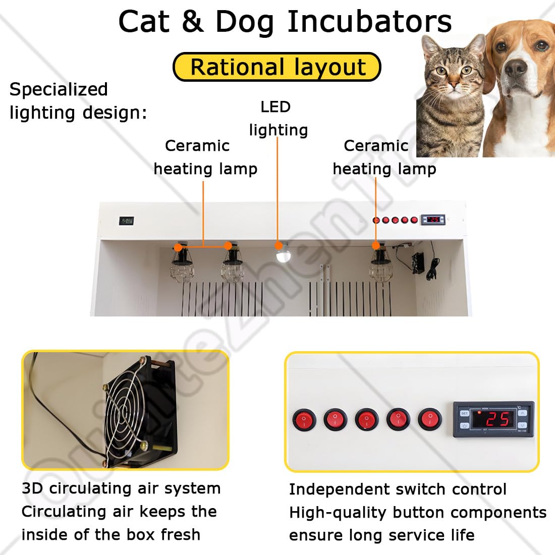 Incubatrice Cuccioli,Incubatrice Domestica Cani,Scatola Lallevamento Animali Domestici Appena Nati,Visualizzazione Tempo Reale Temperatura umidità,per Gattini,Gatti Black-23x20x20in