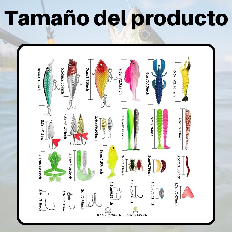 ZhaoCaiWJ 133 Piezas Señuelos de Pesca Kit Completo - Cebos Artificiales Mixtos con Caja de Aparejos: Vinilos, Cucharillas, Ranas y Anzuelos - Equipo de Pesca Spinning para Mar y Río (Black Bass, Truc - 5