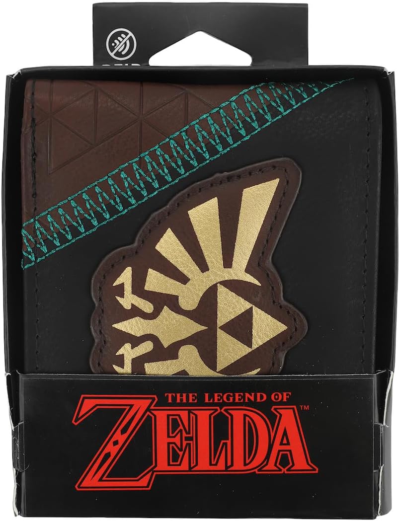 Bioworld The Legend Of Zelda Hyrule Crest Men's Black & Brown Bifold Wallet
