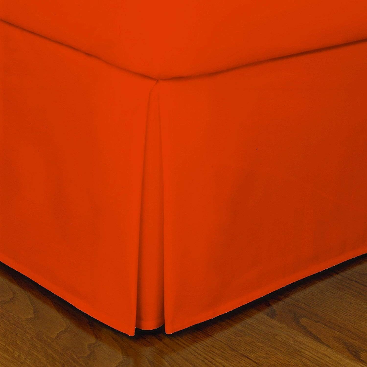 Crescent Bedding Orange Pleated Bed Skirt Easy Care, Quadruple Pleated Design, Fabric Base Allows for Natural Draping, 15" Fall Covers Legs and Bed Frame (Queen, Orange)