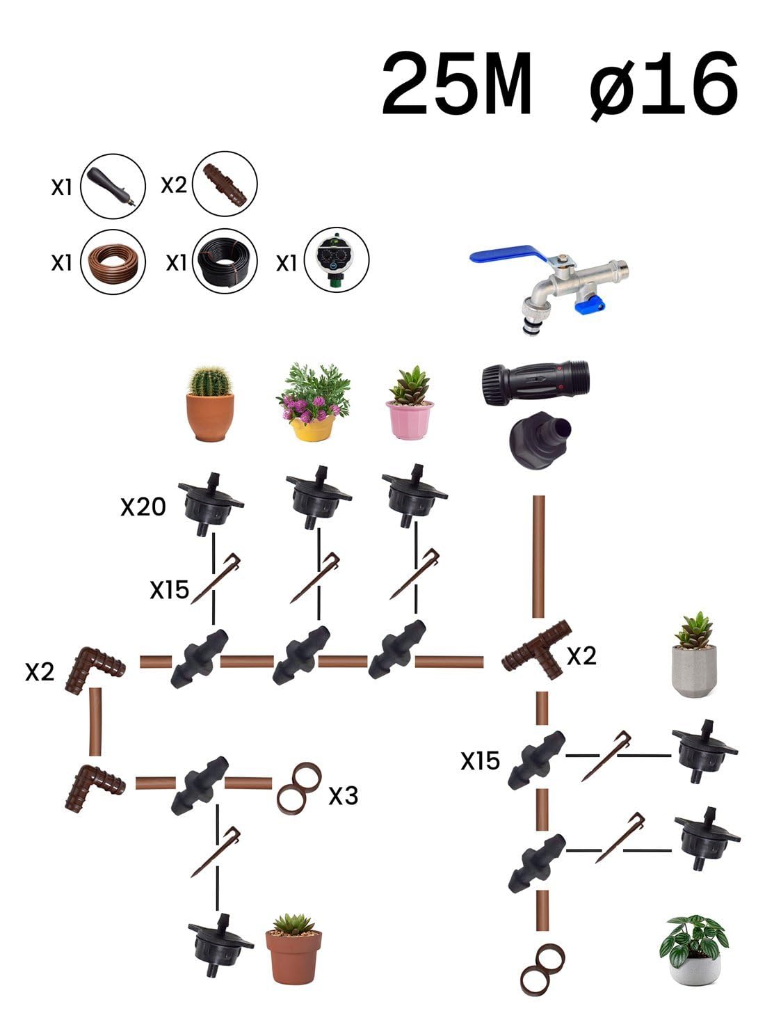 JARDIN202 - Kit de Riego por Goteo con o sin Programador | Completo para Jardín y Huerto | Con programador -