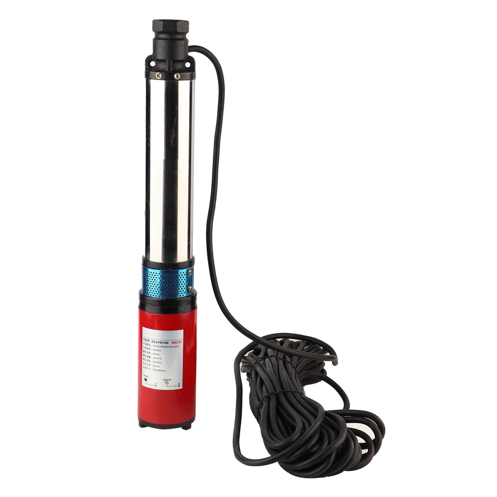 Bomba de Agua Solar Sumergible, 48/60V CC, 380W, Acero Inoxidable, Cable 20M, Flujo 5M3/H, para Pozos Profundos, Riego Agrícola, Estanques