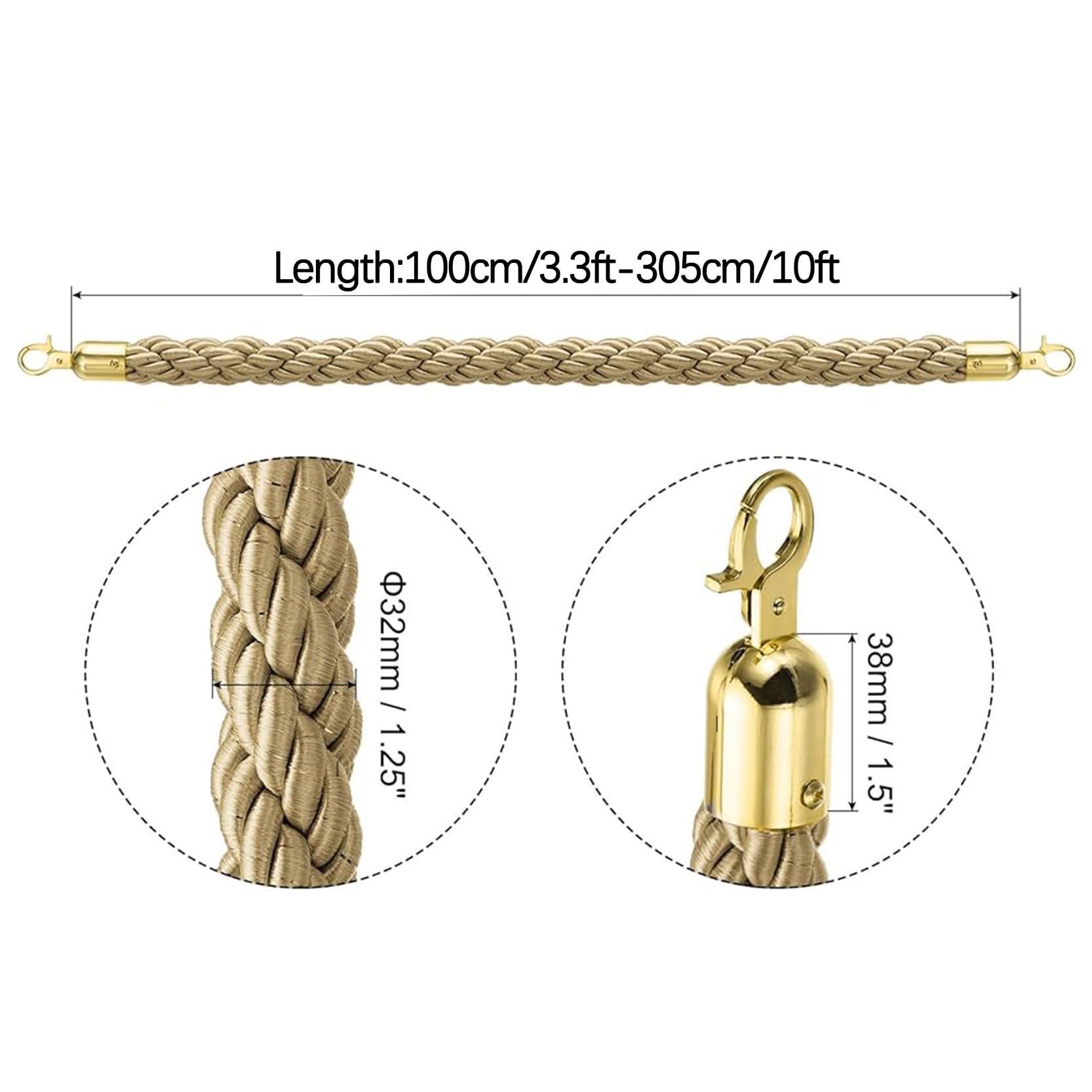 VIP Queue Ber Rope 2-pak 2,7 m Crowd Control Rope with d ap Hoo Ideal for Hotel, Engaments, bankiety i imprezy