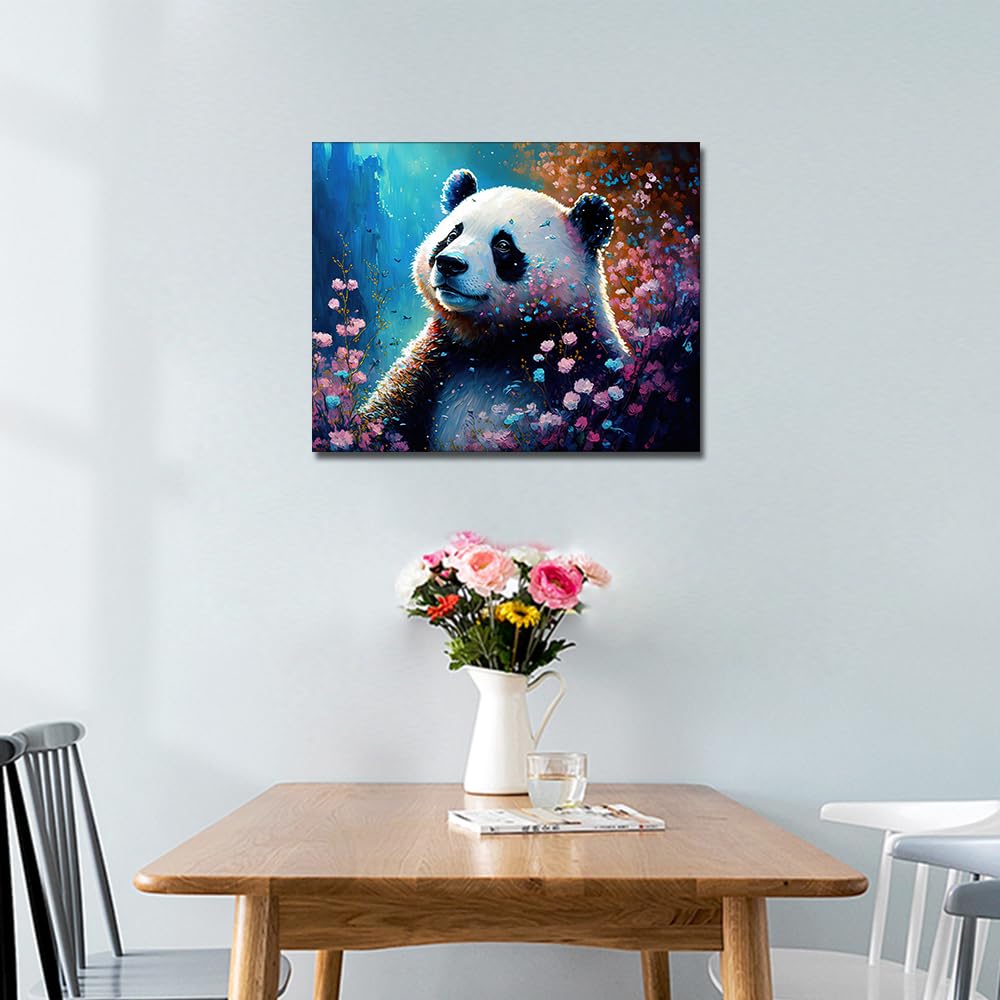 TISHIRON Tiere DIY Malen nach Zahlen Erwachsene Panda und Blumen Erwachsene Malen nach Zahlen Kits mit Pinseln Acrylmalerei Kunsthandwerk für Erwachsene Kinder 40 x 50 cm(Rahmen)