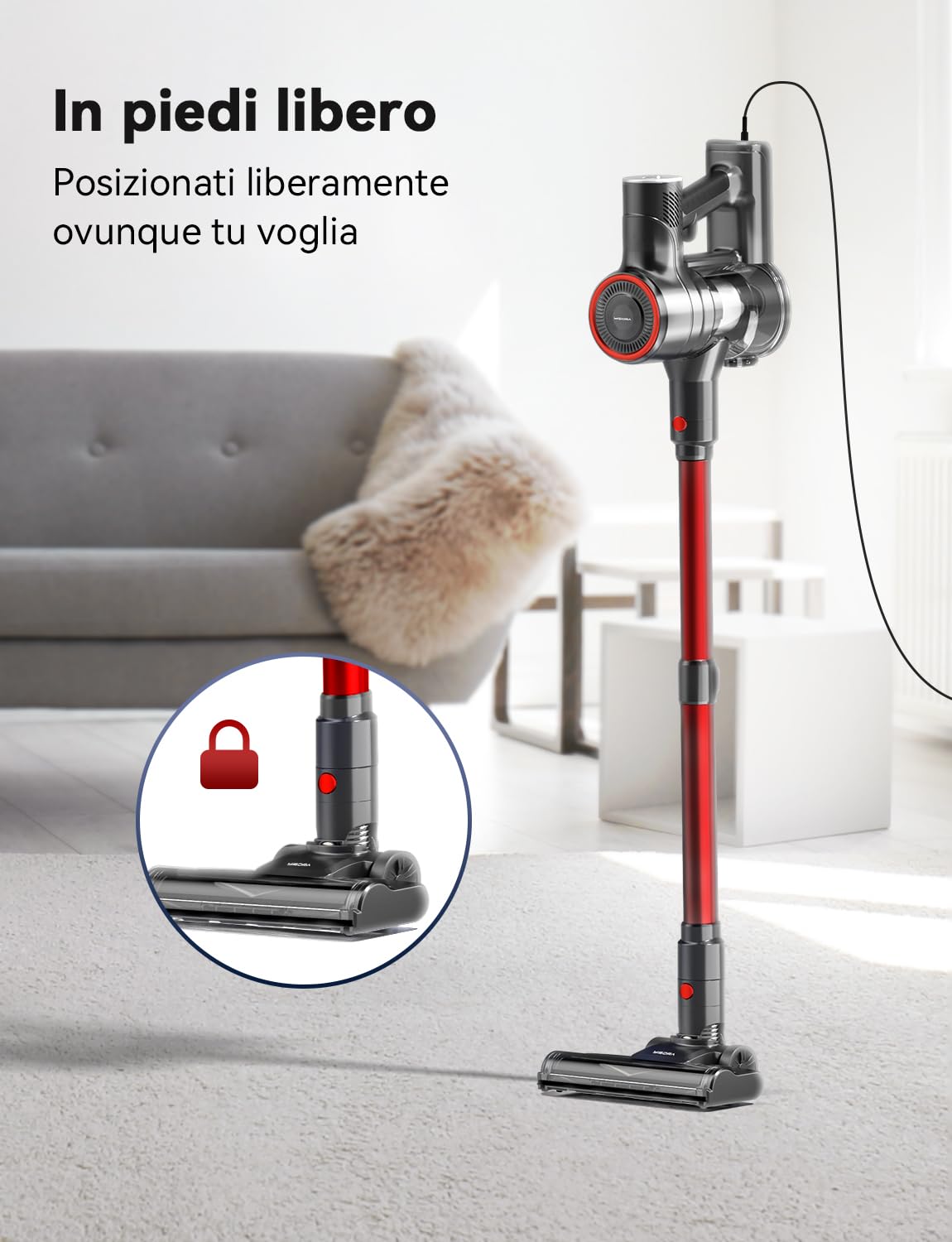 YISORA Aspirapolvere con Filo, Scopa Elettrica con filo 6 in 1 Aspirapolvere e Aspira Briciole, 23kPa 600 W, Lunghezza Cavo 6m, Senza sacco, per Pavimenti duri, tappeti, peli di Animali Domestici (I8