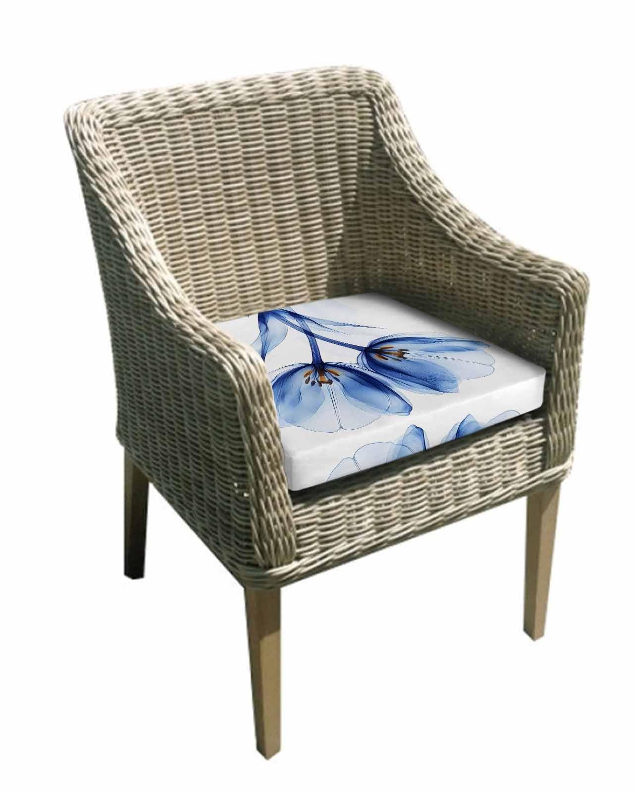 2 Pack Blue Tulip Waterproof Cushion Covers with Ties, Outdoor Patio Chaise Lounge Chair Seat Cushion Slip Covers Replacement(Only Cover) Minimalist Gradient Flowers Branch Plants 20