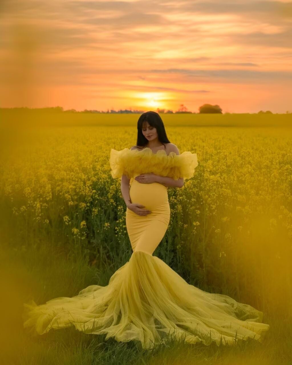 Tianzhihe Maternity Dresses Photoshoot Tulle Bridal Robes Mermaid Off Shoulder Pregnancy Gown for Baby Shower Dress
