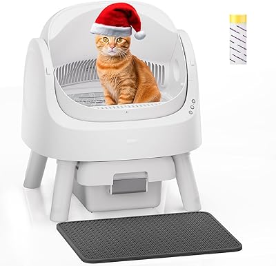 Self-Cleaning Cat Litter Box for Multiple Cats - Automatic, Open Top, White with Liners and Mat Included