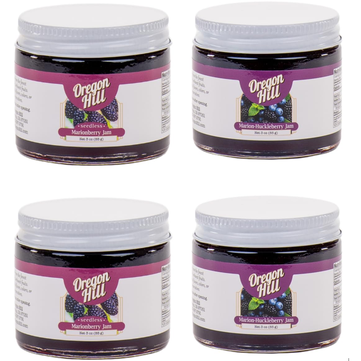 Oregon Marionberry Jam & Marion-Huckleberry Jam – 12 oz Jars (Value Pack of 4, 2 Each Flavor) – Gourmet Pacific Northwest Fruit Preserves – Small Batch Breakfast Spread – Made in Oregon