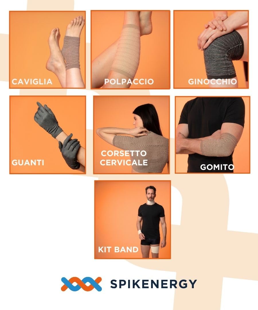 SPIKENERGY Fascia Lombare Supporto Schiena Ortopedica Elettro Magnetoterapia - h 22cm Chiusura con Feltro, Elastica, Dispositivo Medico Detraibile - Made in Italy