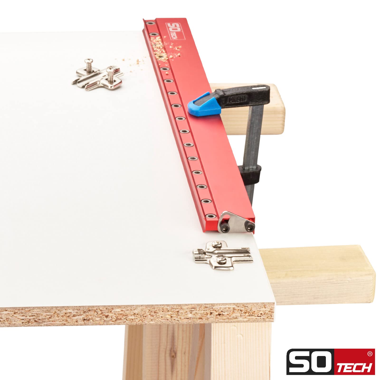 SOTECH Plantilla de taladrado de precisión de aluminio BS-32-500 (499 x 46,5 x 17 mm) para filas de agujeros con una separación de 32 mm Soportes de estanterías Placas de montaje