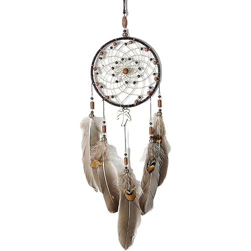 SMANSNAY Dream Catchers Wall Decor, Pure Hand-Woven Dream Catcher Brown Feather Dream Catchers for Boys Girls Bedroom Decoration, Wedding Blessing Gift 25.6" Length (Brown)