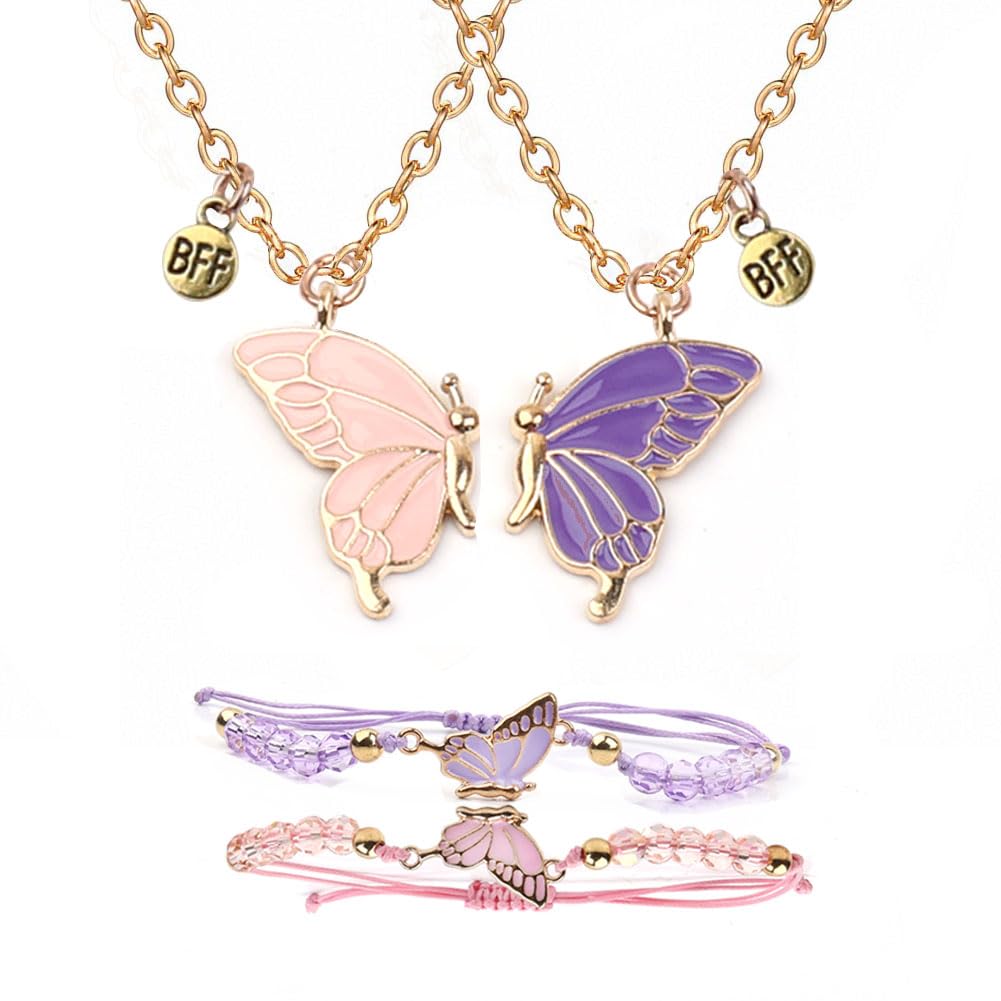 Ximerinf Butterfly Friendship Necklaces and Bracelets BFF Matching Jewelry for 2 Best Friends