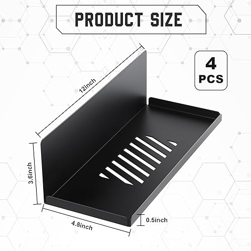 Miniatura 2 de Therwen Paquete de 4 estantes magnéticos para tablero de clavijas, organizador de pared, estante de metal con bandeja de acero, accesorios de