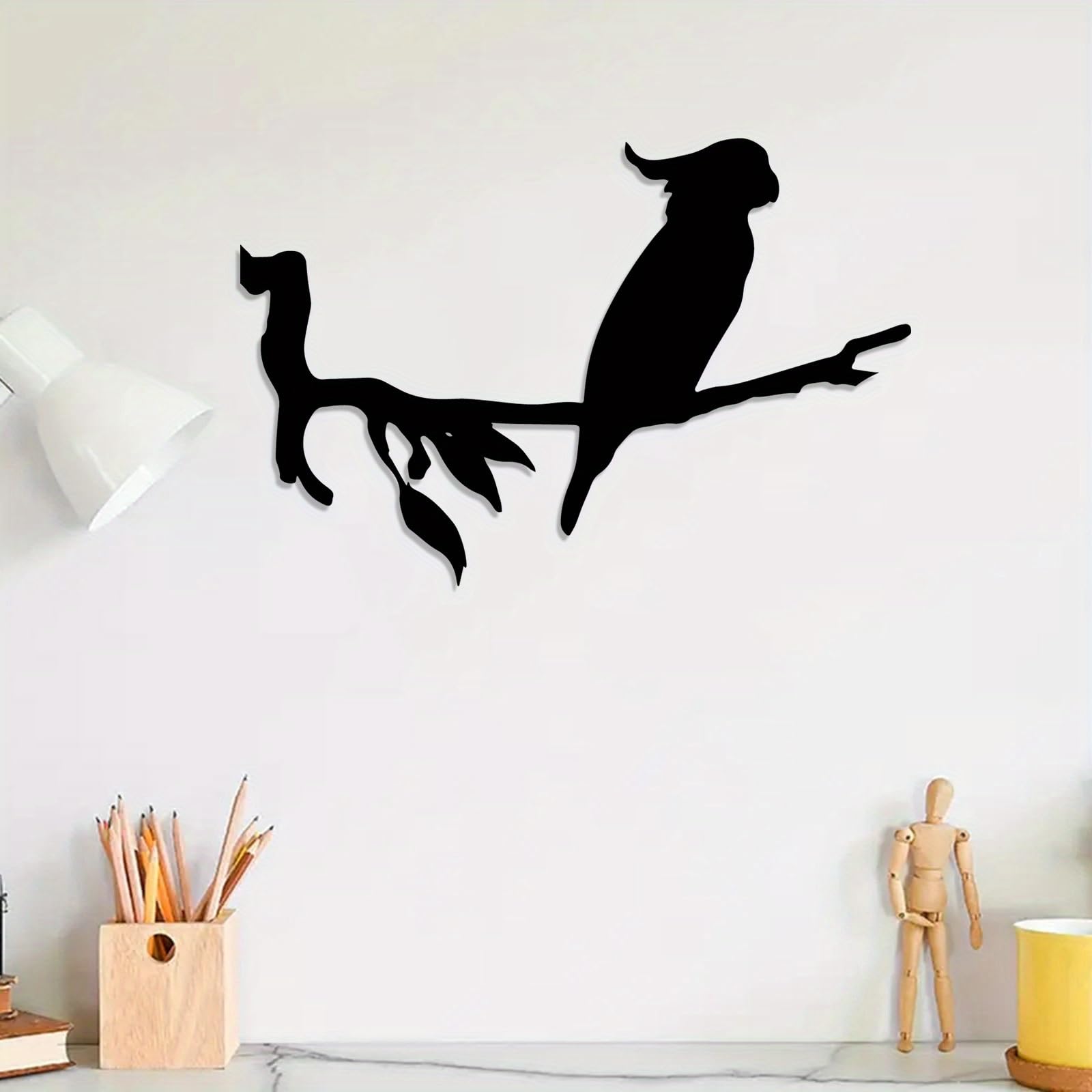 Decoración de pared abstracta contemporánea de metal con silueta de cacatúa, arte de pájaro cortado con láser y resistente a la intemperie para el hogar y el jardín, elegante mural para aviario o