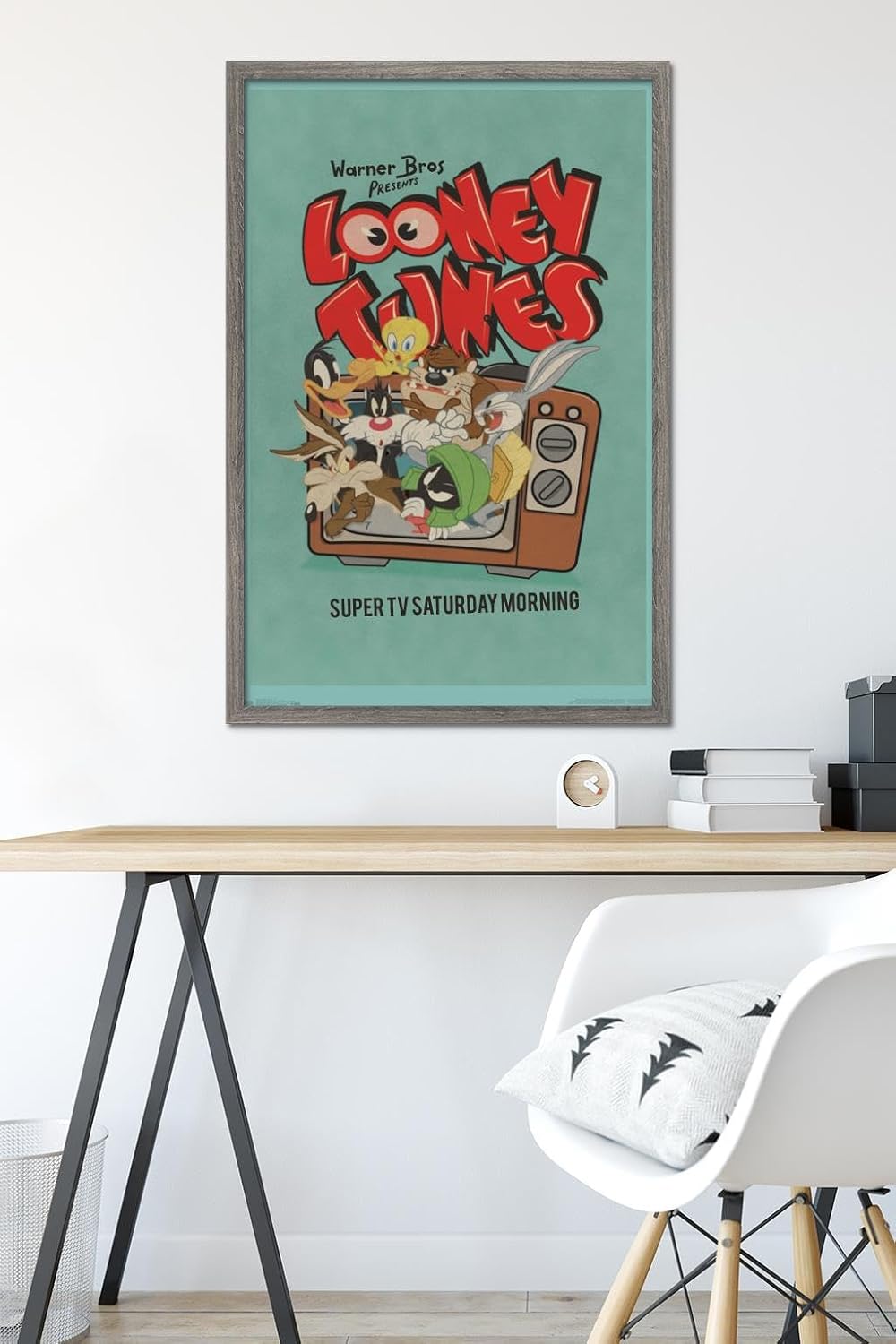 Trends International Looney Tunes - Group - Super TV Saturday Morning Wall Poster, 34L x 22.4W, Barnwood Framed Version