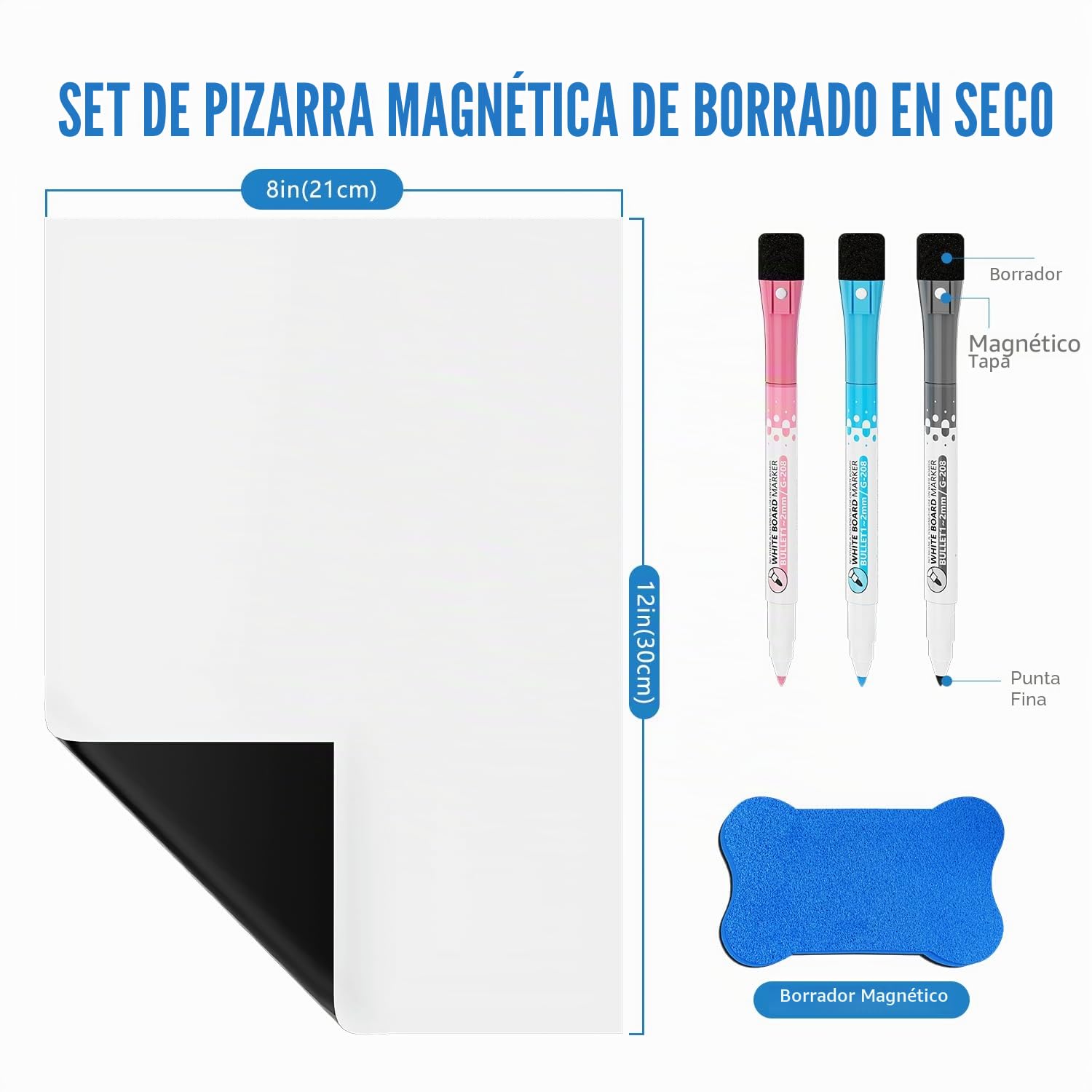 A4 Pizarra blanca magnetica para nevera,pizarra magnética de planificación o lista de tareas pendientes,A4 whiteboard Nevera con 3 Rotuladores Pizarra Blanca,1 Goma de Borrar