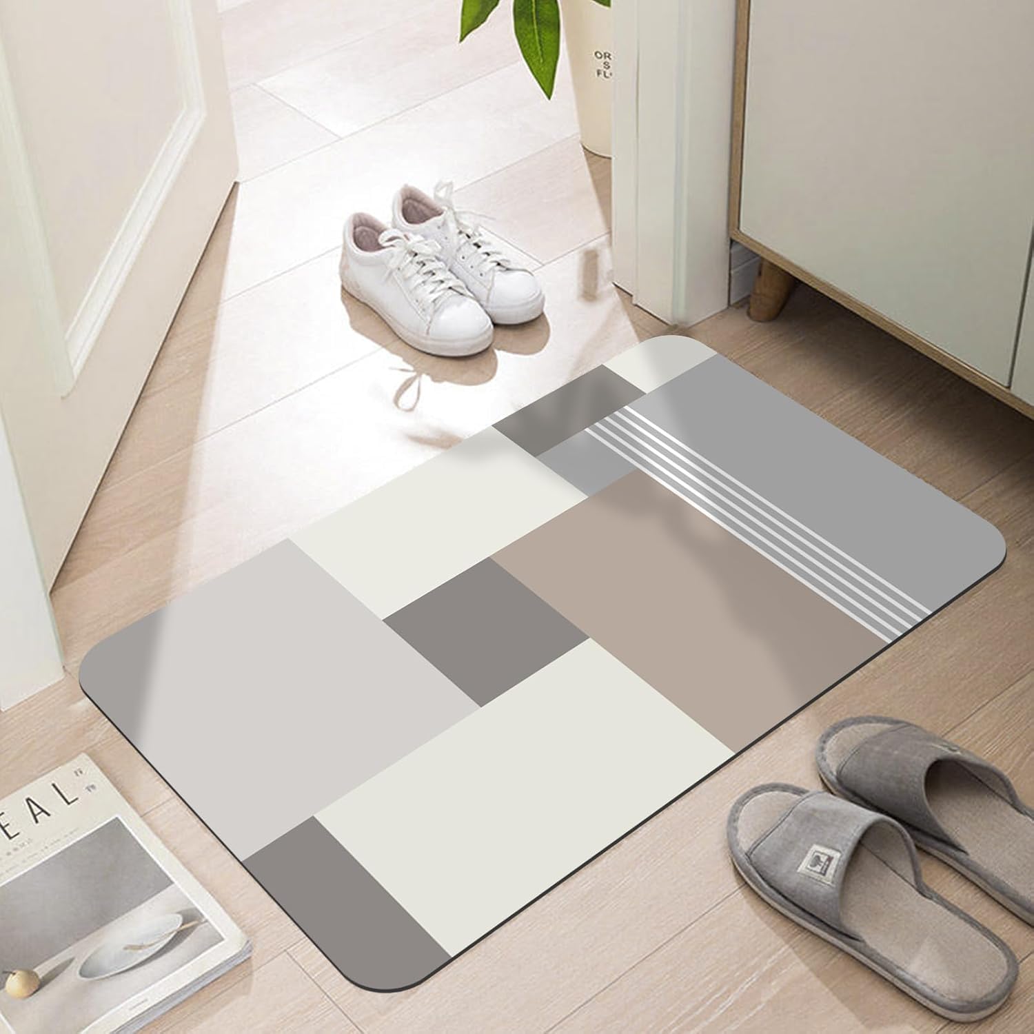 LYGLIGH Door Mat Indoor, Ultra Thin Door Mat, 1/10 in Thin Door Mats for Inside Entry, Non-Slip, Absorbent, Quick-Dry Bath Mat, Washable, Fit Under Door Entryway Rug for Entrance, 35''X24'', Checked — image 1