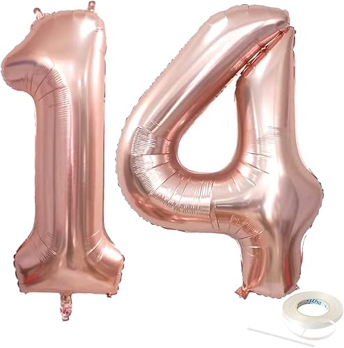 Globos grandes de Mylar de 40 pulgadas para decoración de fiesta de cumpleaños de 14 años, suministros para fiestas de aniversario de 14 años,