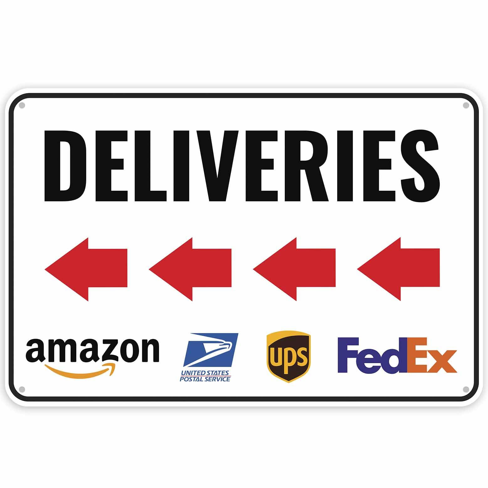 Deliveries Sign Left Arrow, 12 x 8 Inches - Aluminum - Please Delivery Signs For Packages - Deliveries This Way Sign For Home Drivers