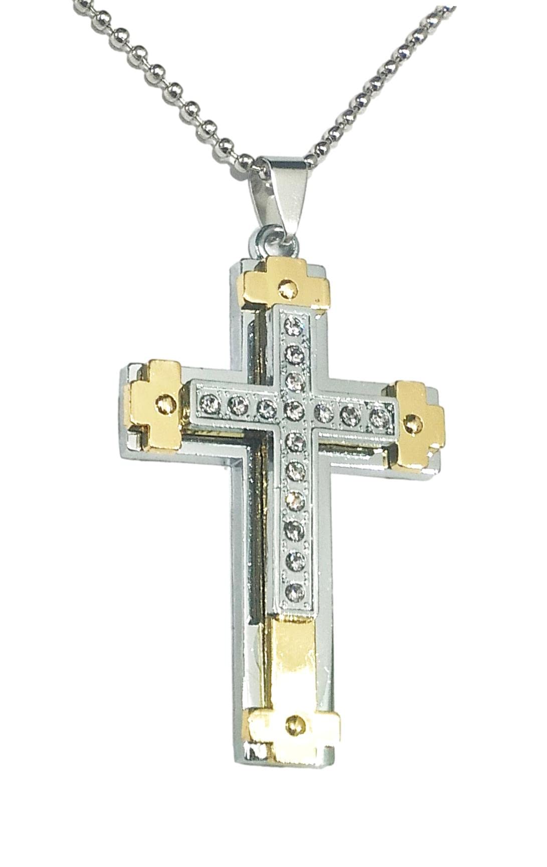 Golden and Silver Zirconia Studded Christ Pendant with Ball chain for Men and Women