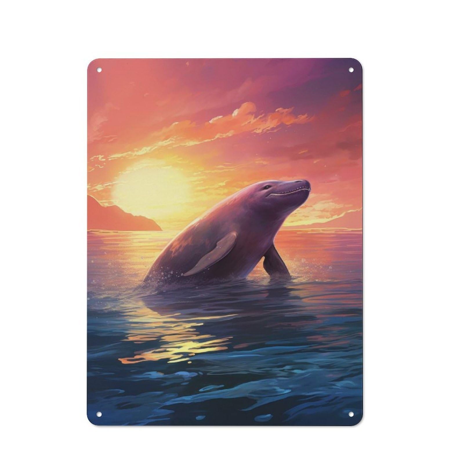 Junmoney Dolphin Sunset Vintage Tin Sign 40X30cm With For Home Office Or Studio, Winter Wall Decor For Creative Workspace Decorators