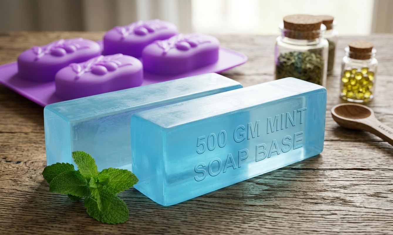Mint Soap Base 500gm with Leaf Silicone Mold | Melt & Pour Glycerin Soap Base for DIY Handmade Soap Making | Refreshing Herbal Soap Craft Kit-image-47