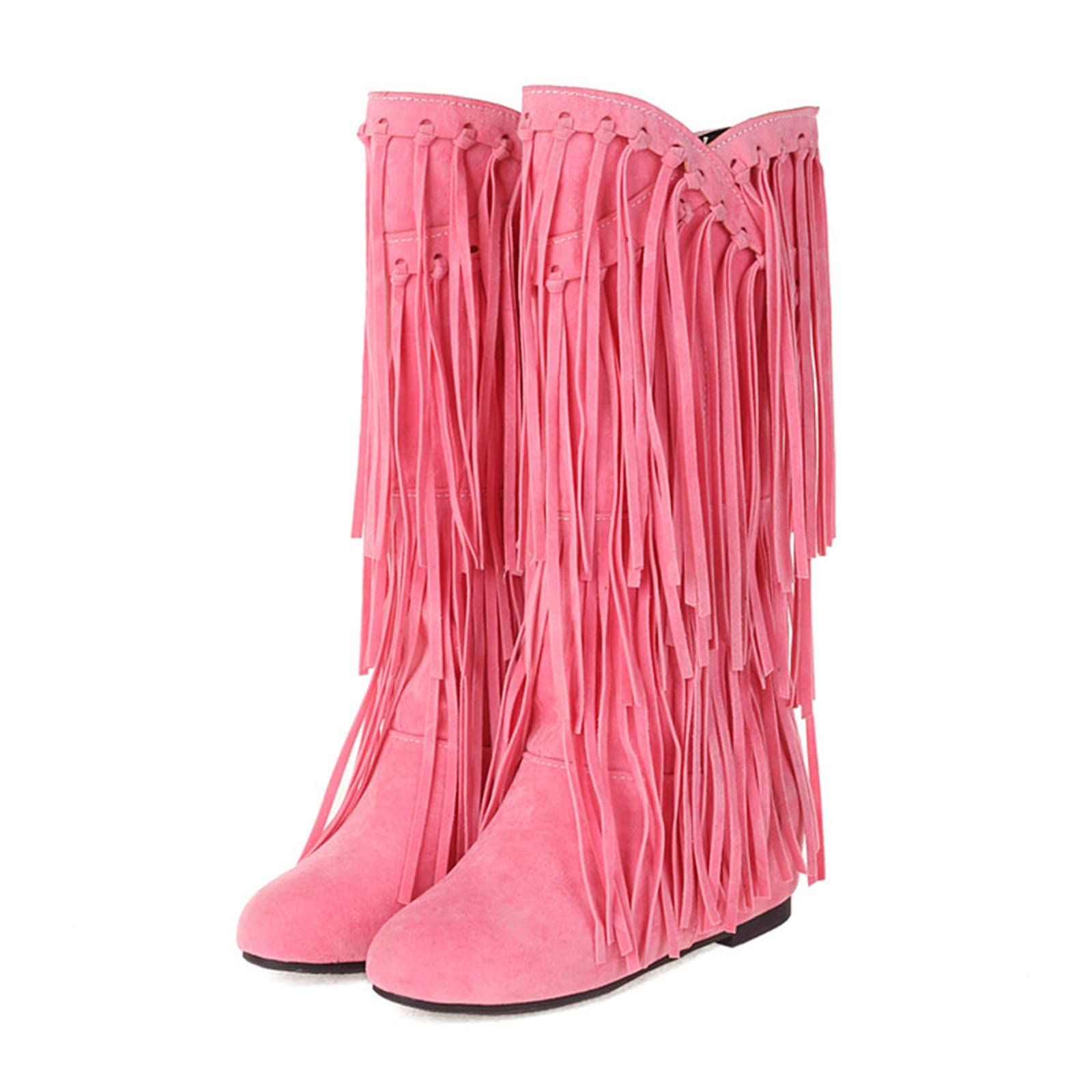 Bottines à talons bas classiques à franges pour femme | Bottes mi-hautes élégantes d'hiver avec franges | Bottes d'hiver confortables et antidérapantes pour femme