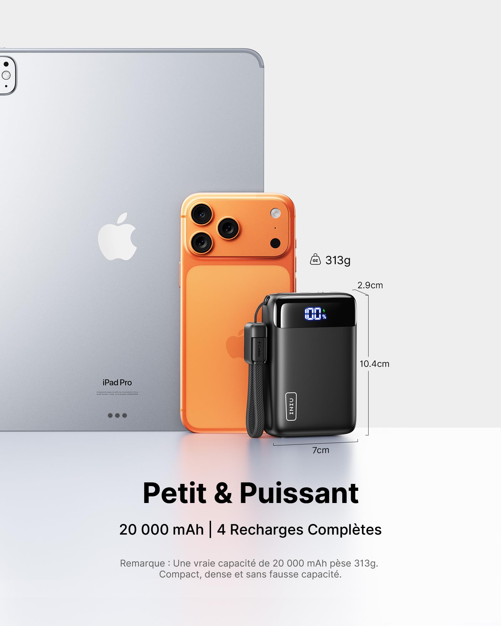 INIU Ultrapequeño 20000mAh Power Bank, 22,5W Carga Rapida Bateria Externa con Cable USB C Desmontable, Apto para Avión, Esenciales de Viaje, Bateria Portatil para iPhone 17 16 Samsung, iPad Xiaomi etc