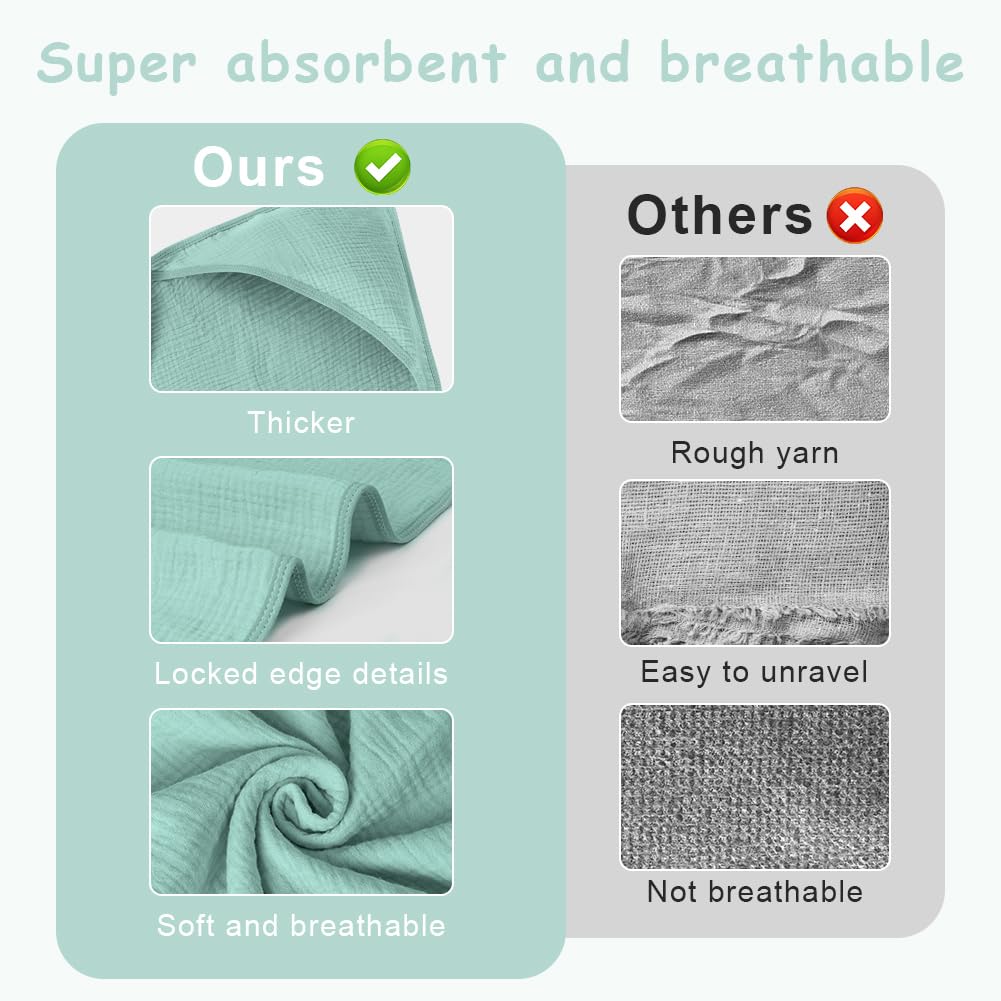 Aolso Accappatoio Neonato, 80x80cm Crêpe Asciugamani Con Cappuccio Per Bambini, Accappatoio Neonato con Cappuccio Extra Morbido e Super Assorbente per Neonati e Bambini 0-3 Anni-Verde