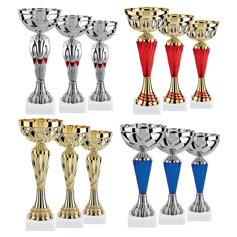 Lot de 12 Coupes Trophées Récompenses 19 à 22 cm | 4 Séries de 3 Coupes en Podium | Trophées pour Tournois, Écoles, Clubs et Événements Sportifs - FSL1226