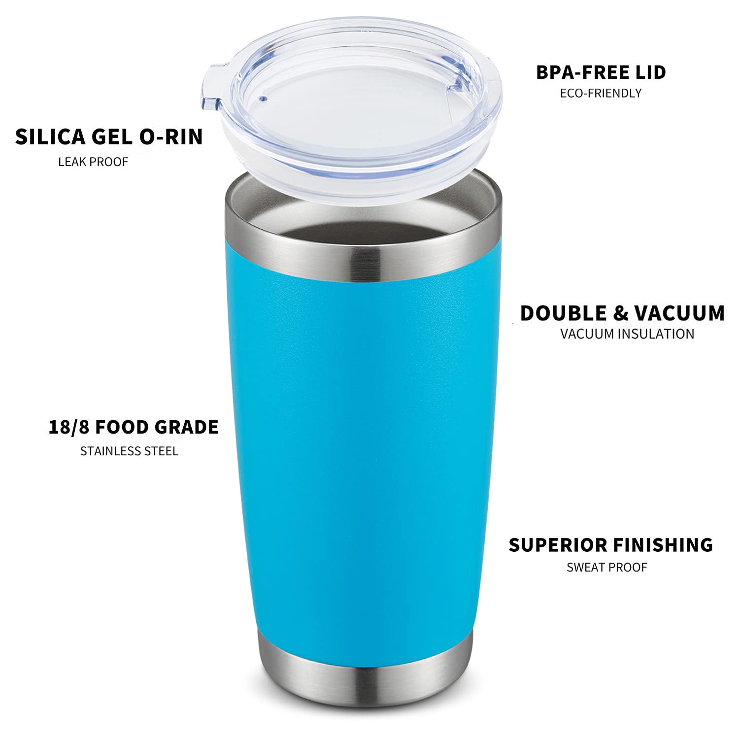 Edelstahlbecher mit Deckel und Strohhalm, doppelwandig, vakuumisoliert, robust, pulverbeschichtet, für kalte und heiße Getränke, 600 ml, 4 Stück