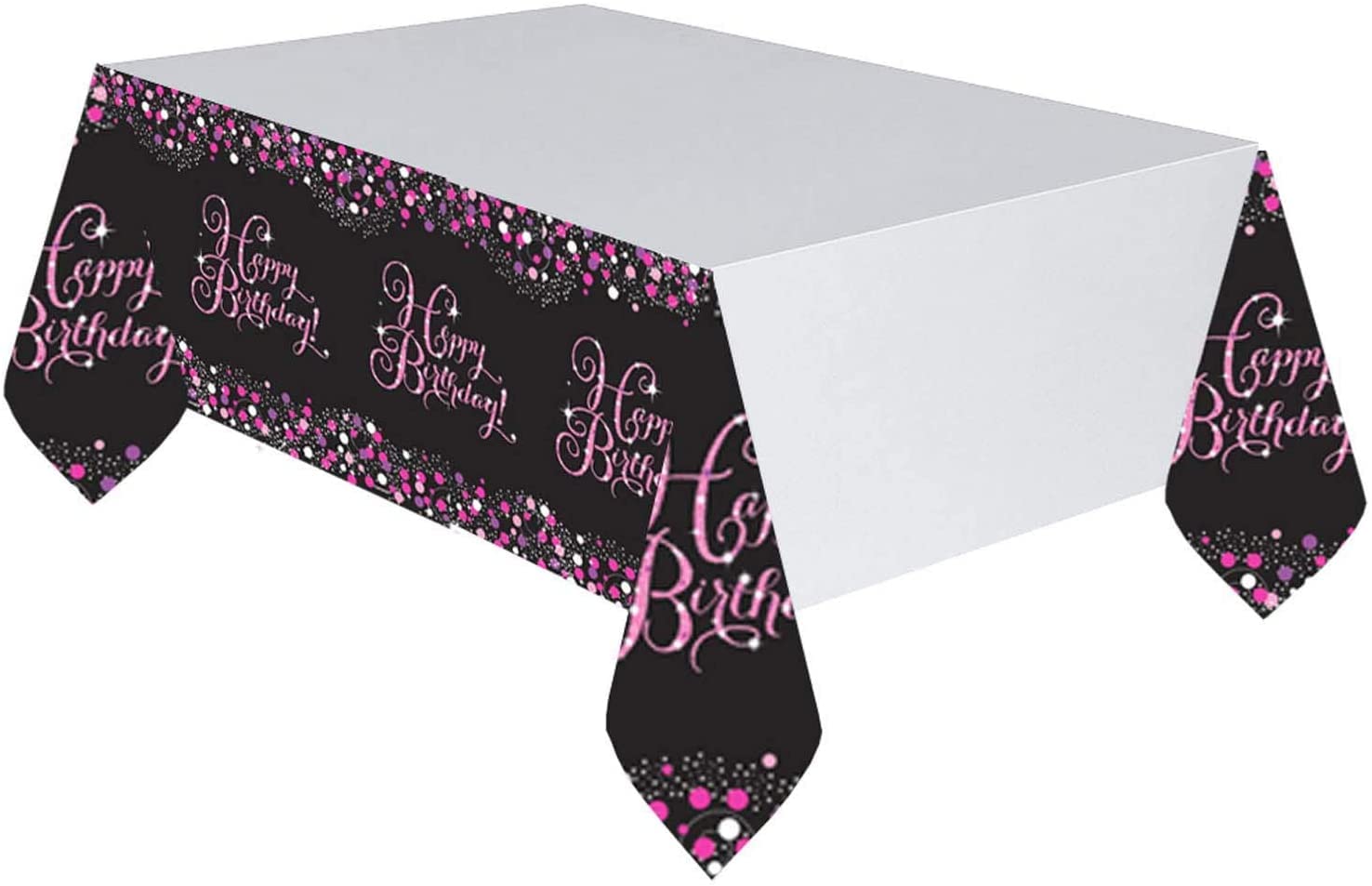 Amscan 9900572 - Pink Sparkling Celebration Happy Birthday Plastic Table Cover - 1.37m x 2.59m