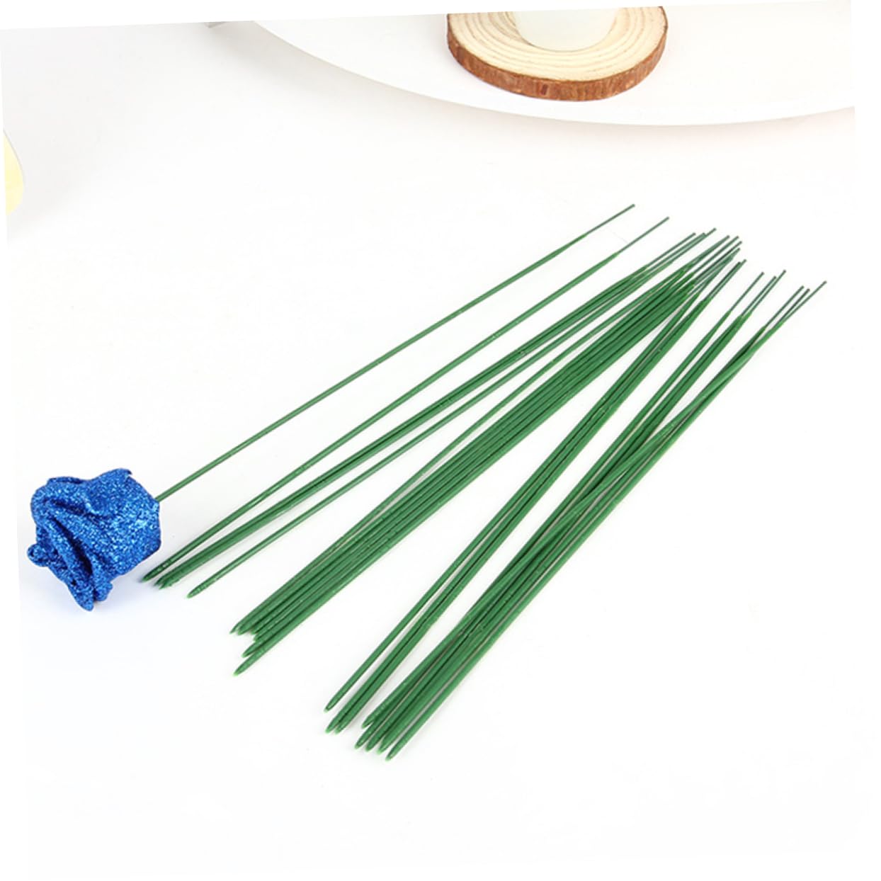Veemoon 50pcs Floral Stem Wire Green Craft Flower Wire for Flowers Arrangements