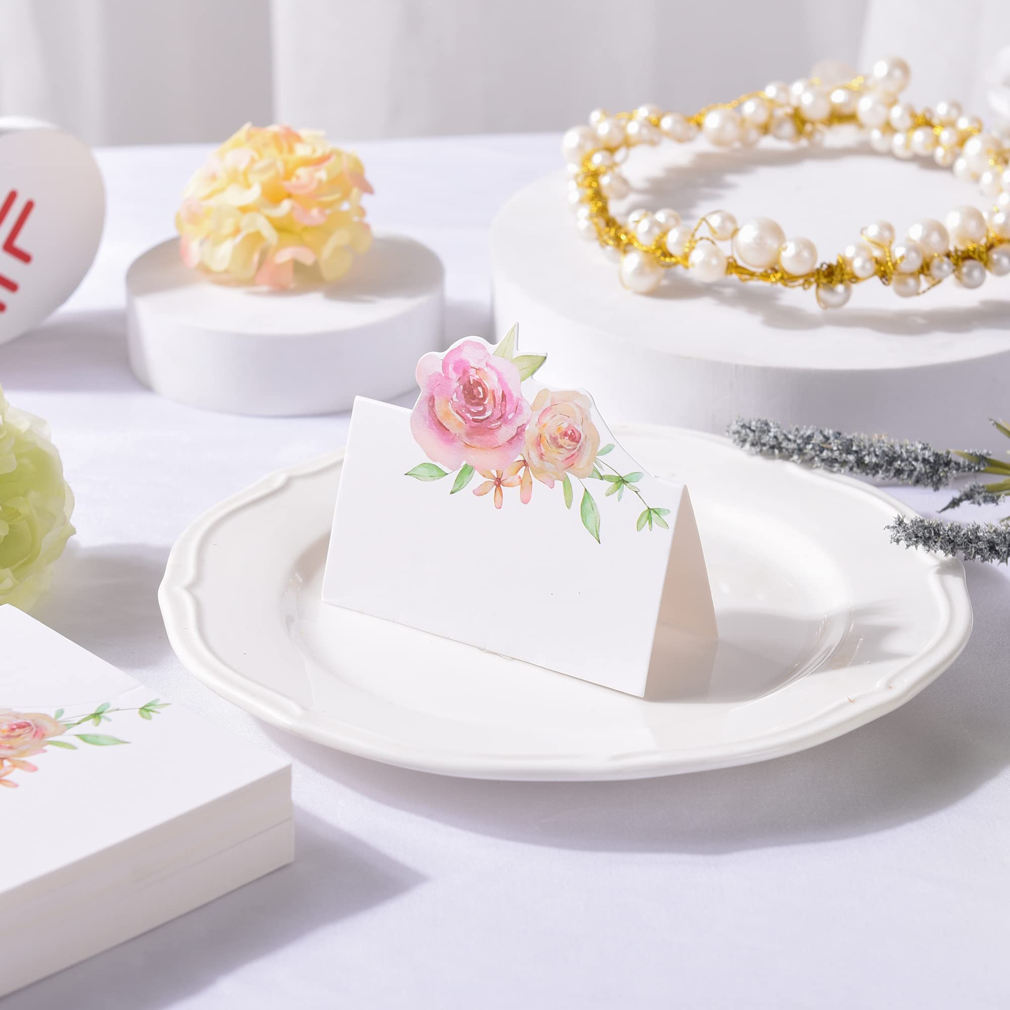 60 tarjetas de lugar florales para boda, tienda de campaña pequeña, tarjeta de nombre, mesa para banquetes, cenas, fiestas, baby shower, bodas, 3.5 x 2 pulgadas