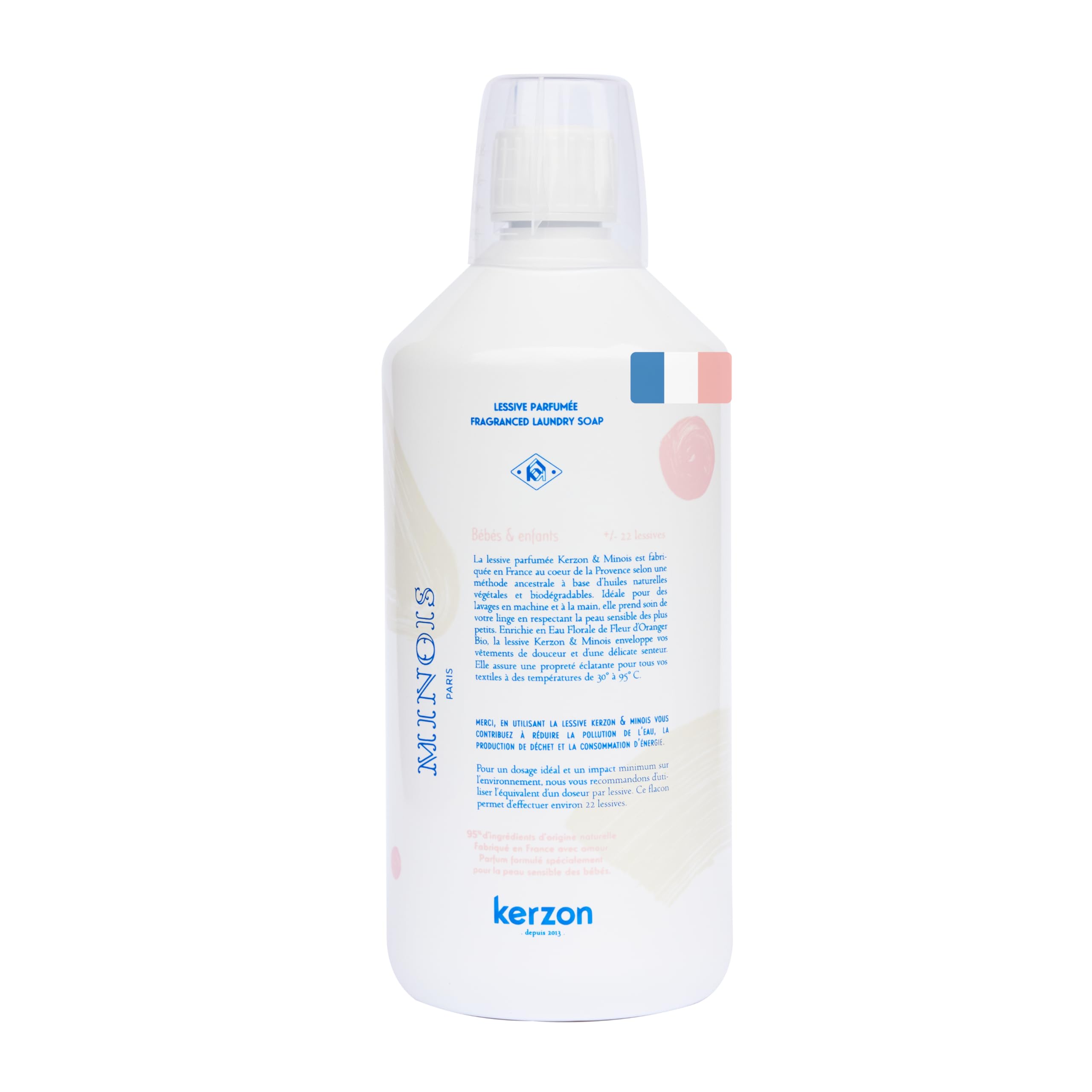 Minois Paris - Lessive Naturelle pour Bébé - Dès La Naissance – Respect des Peaux Sensibles – Senteur Fleur d’Oranger – Sans Huiles Essentielles & Sans Allergènes - 22 Lavages - Made in France