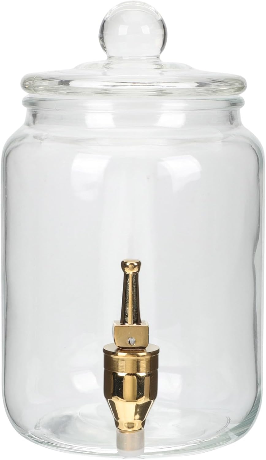 SECFOU Glass Drink Bucket with Stainless Steel Spigot, 3-jin Sealed Glass Beverage Dispenser Jar for Fermentation and Storage, Leakproof Glassware Drink Barrel Suitable for Home and Party