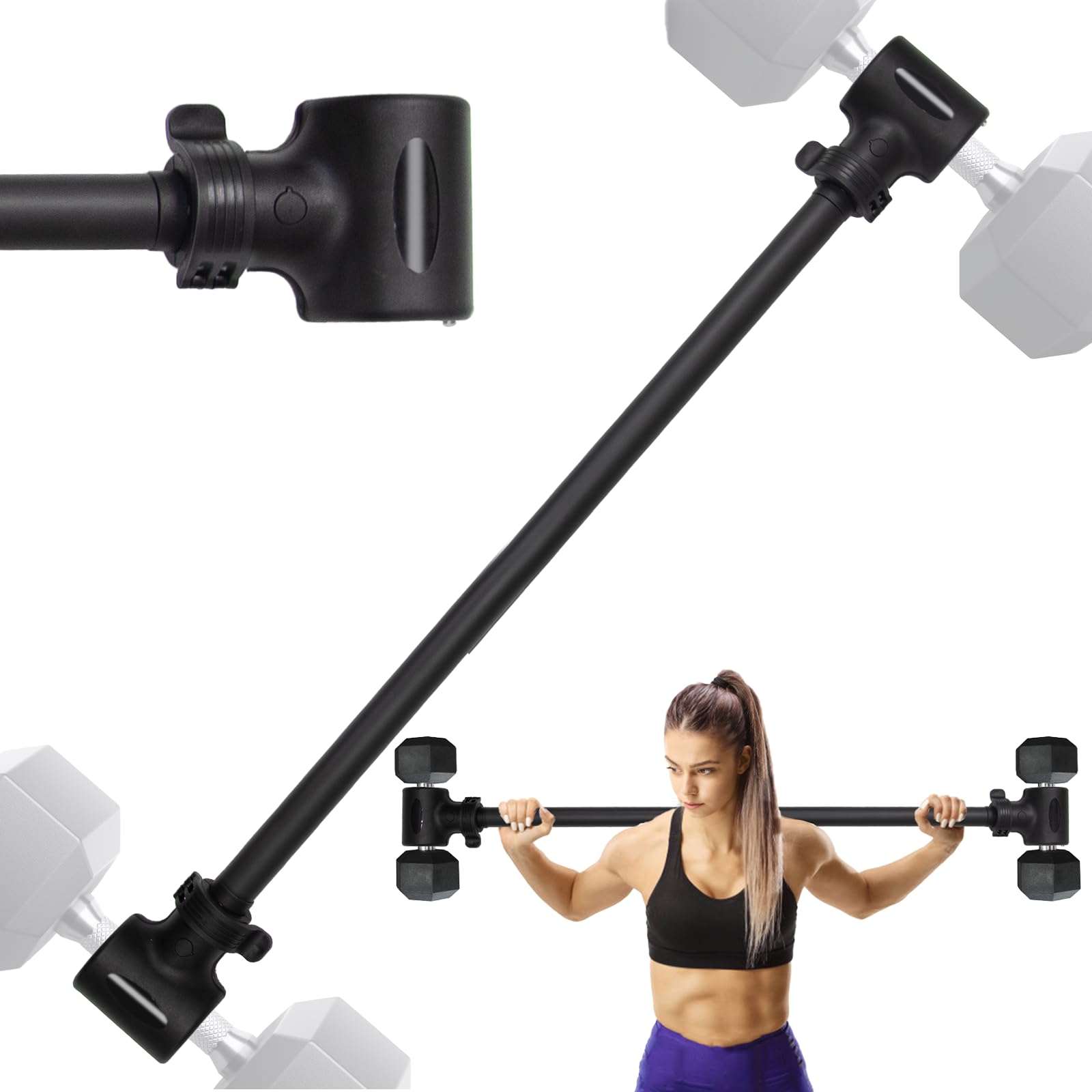 Dumbbell Barbell Converter Bar - Transform Dumbbells into Barbell, Adjustable Weights, Up to 200 lbs, Suitable for Home Gym Fitness