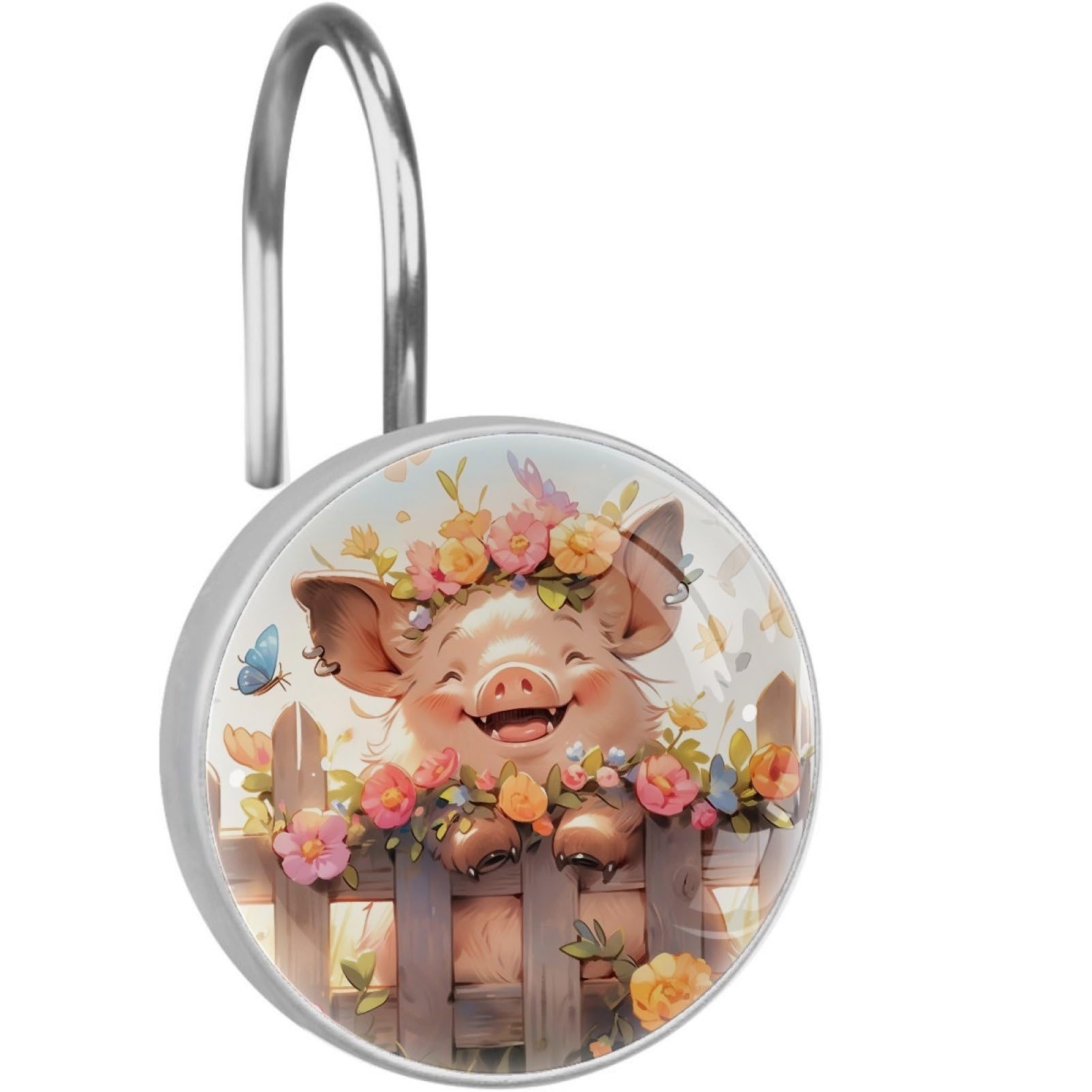 VAPOKF Decorative Shower Curtain Hooks, Cute Pig Rustproof Stainless Steel Shower Curtain Rings for Bathroom, Shower Curtain Hangers for Shower Rod, 12 Pack