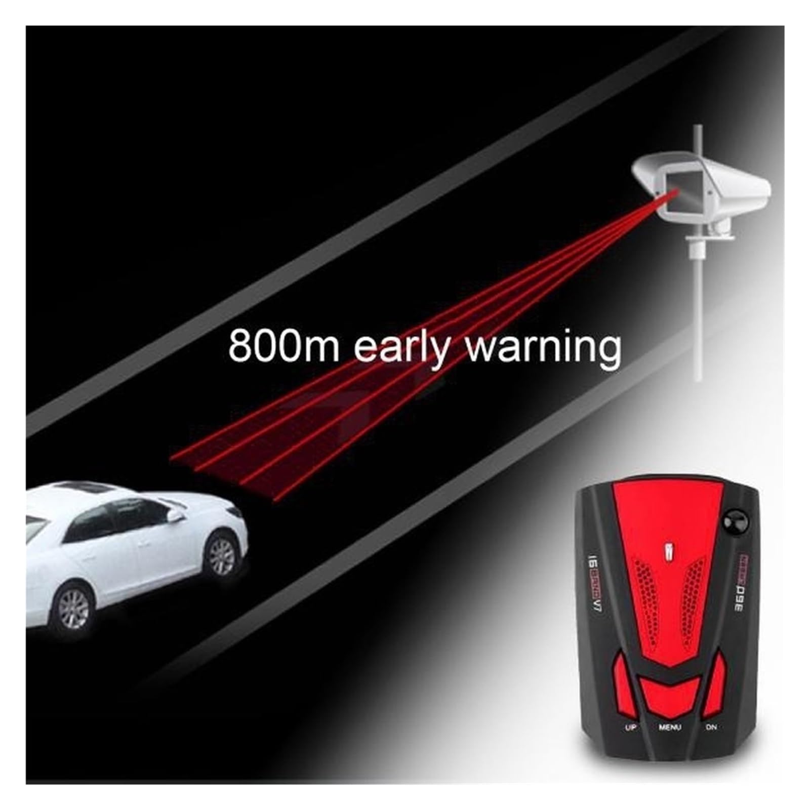 Détecteur De Radar De Voiture 16 Bandes 360, Système D'alarme De Vitesse Automatique, Caméra Anti GPS, Détecteur Laser avec Alerte Vocale(Red)