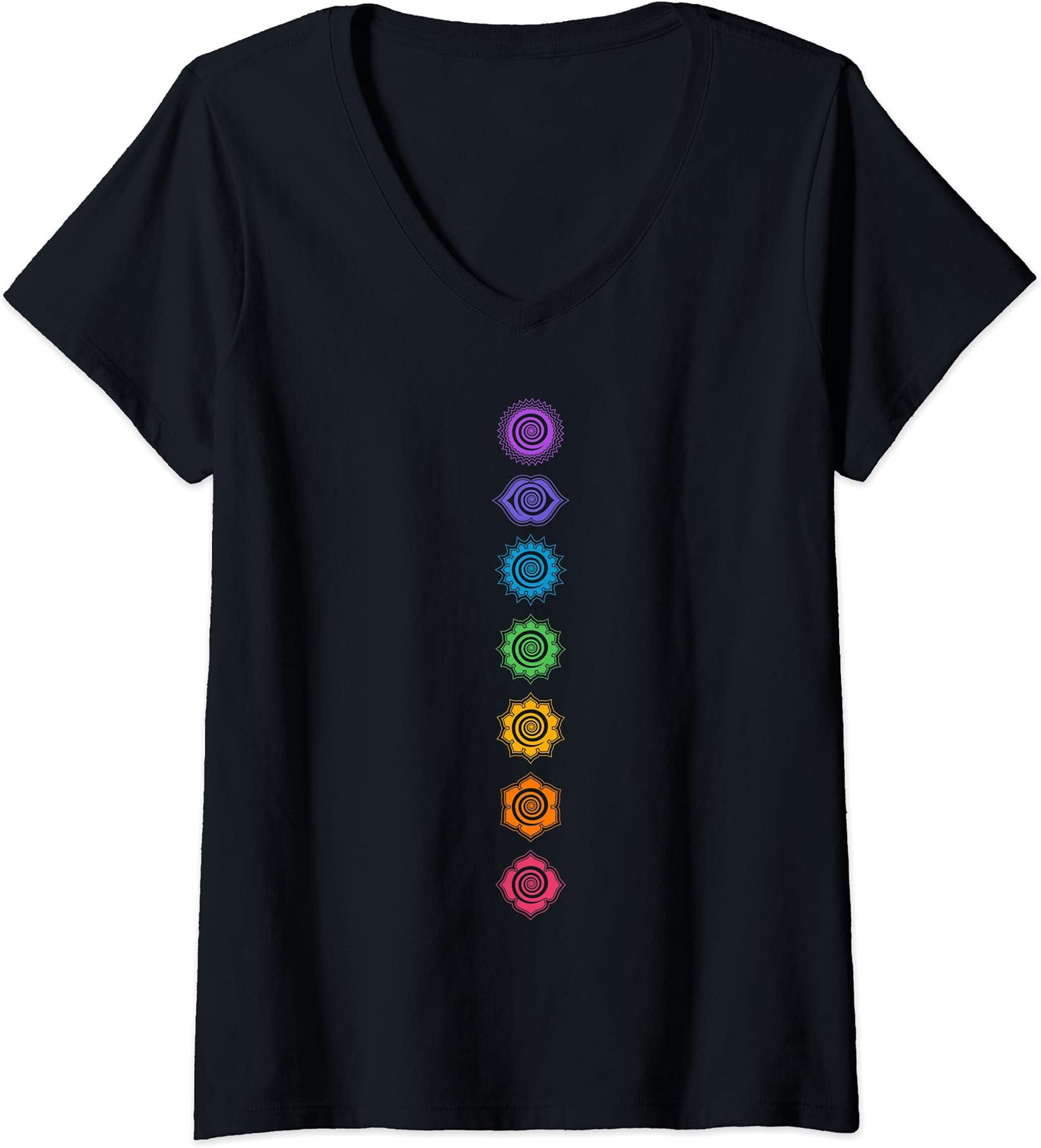Spiritual Signs and Symbols by Anne MathiaszWomens Chakra, buddhism, swirl, rainbow, yoga, symbol, spirituality V-Neck T-ShirtOEKO-TEX STANDARD 100