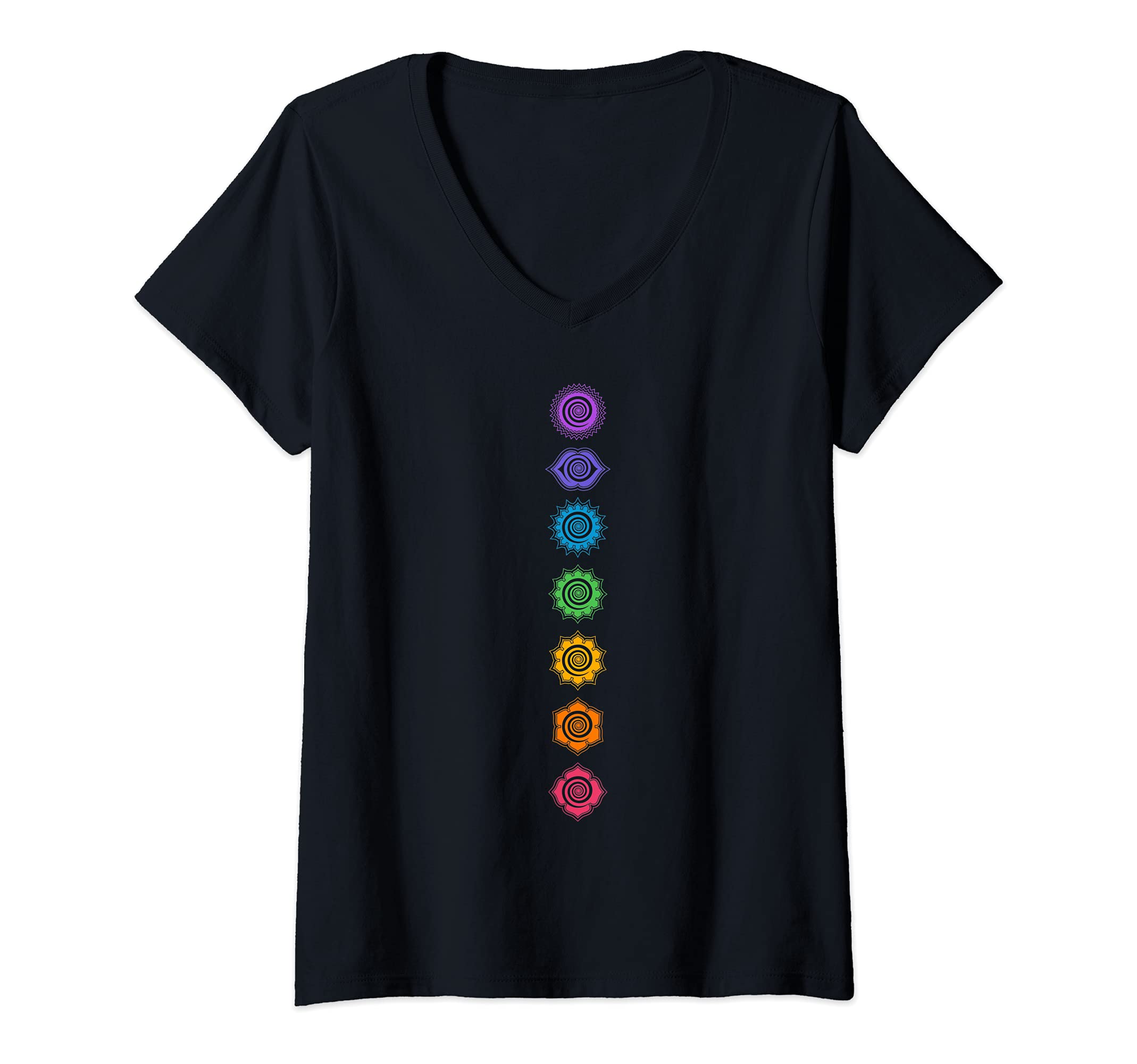 Spiritual Signs and Symbols by Anne MathiaszWomens Chakra, buddhism, swirl, rainbow, yoga, symbol, spirituality V-Neck T-ShirtOEKO-TEX STANDARD 100