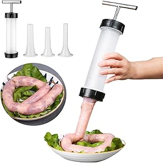 Sausage Stuffer Machine, Manual Sausage Maker Meat Stuffer Filler Homemade Detachable Quick Meat Filling Sausage Maker Stainless Steel Sausage Stuffer Tool with 3 Tube for Kitchen Use