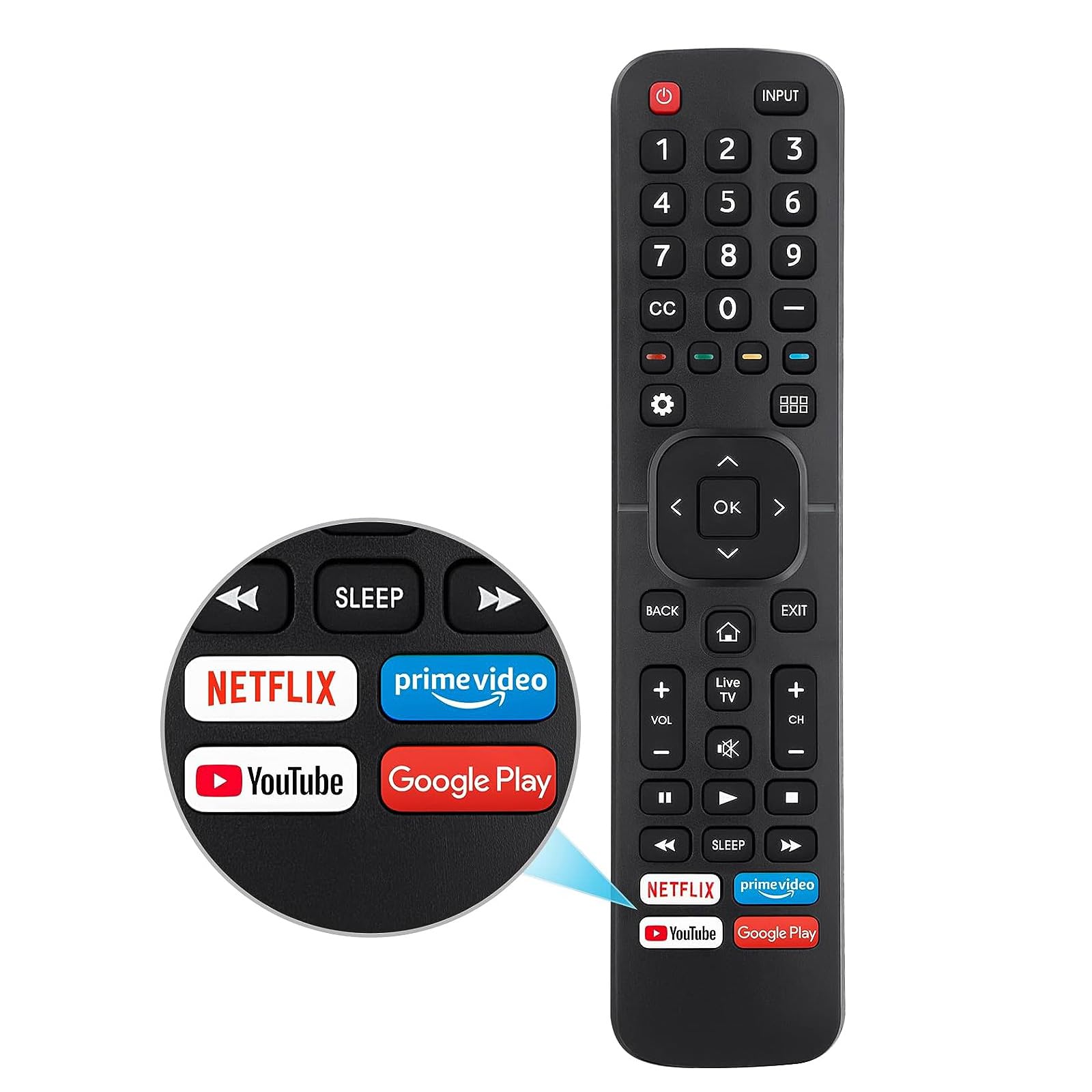 New Universal Remote Control ERF2G60H for All Hisense Sharp LED Smart TV Remote, Replacement Control EN2A27 for Hisense Smart TV Remote, with Netflix, Prime Video, YouTube, Google Play Buttons