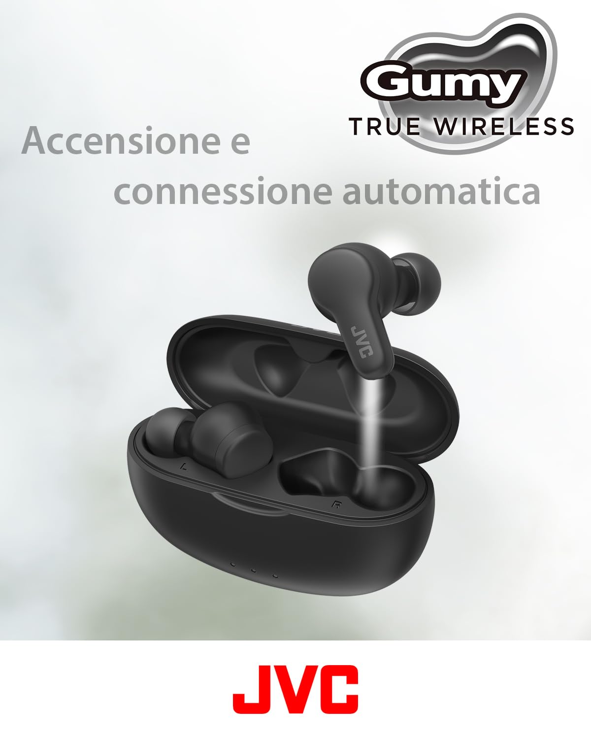 JVC, Cuffie Bluetooth True Wireless HA-Z77T, Bluetooth 5.3, Resistenti agli Schizzi, Design Ergonomico, Cuffie Wireless con Batteria Fino a 24 ore, Ricarica Rapida, 3 Sound Mode Disponibili, Black