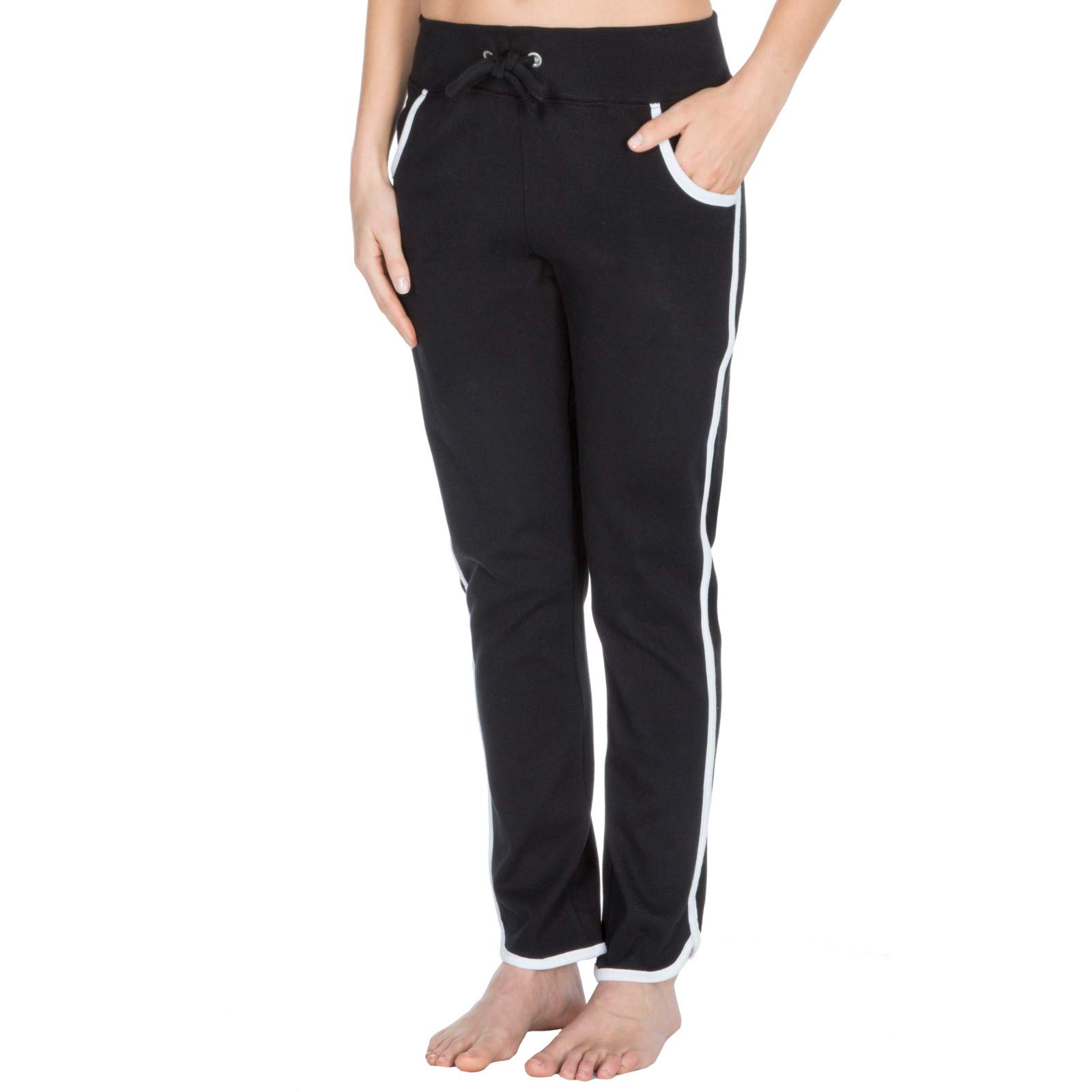 Lora Dora Womens 100% Cotton Stripe Jogging Bottoms Open Hem Pockets Black UK 10