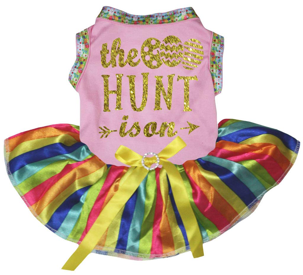 Robe pour chien de Pâques rose rayée S pour les chasses aux œufs