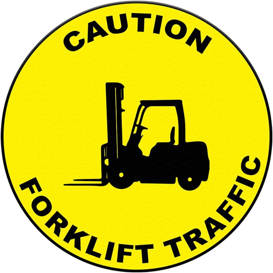 Forklift Floor Decals Caution Yellow Anti-Slip Round Shape Lifestyle Industrial Signs Stickers 17Inches Longer Side